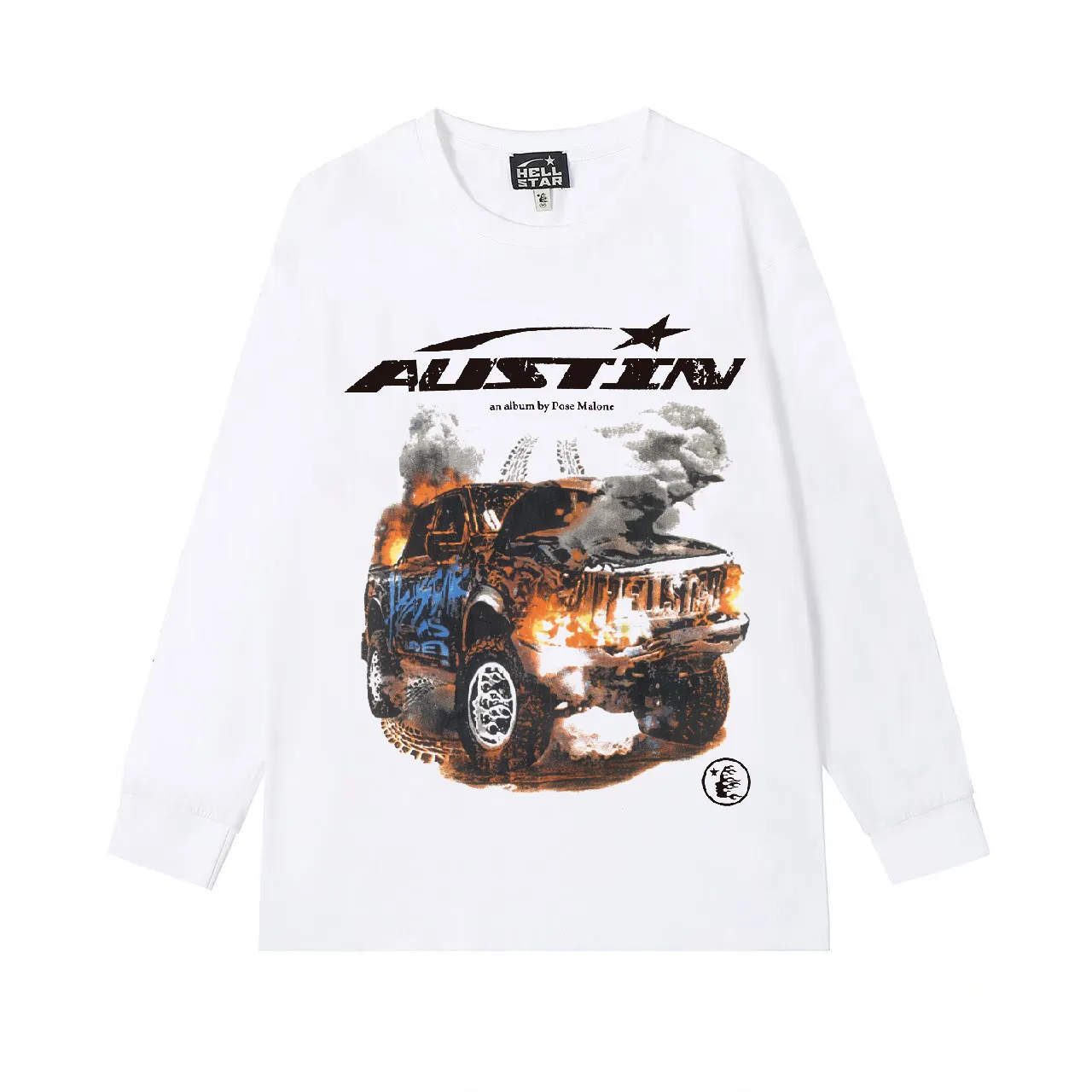 5522# P136 Hellstar Hellstar letter print lightning high street men and women hip-hop loose long-sleeved T-shirt Color: Black White Size: S M L XL