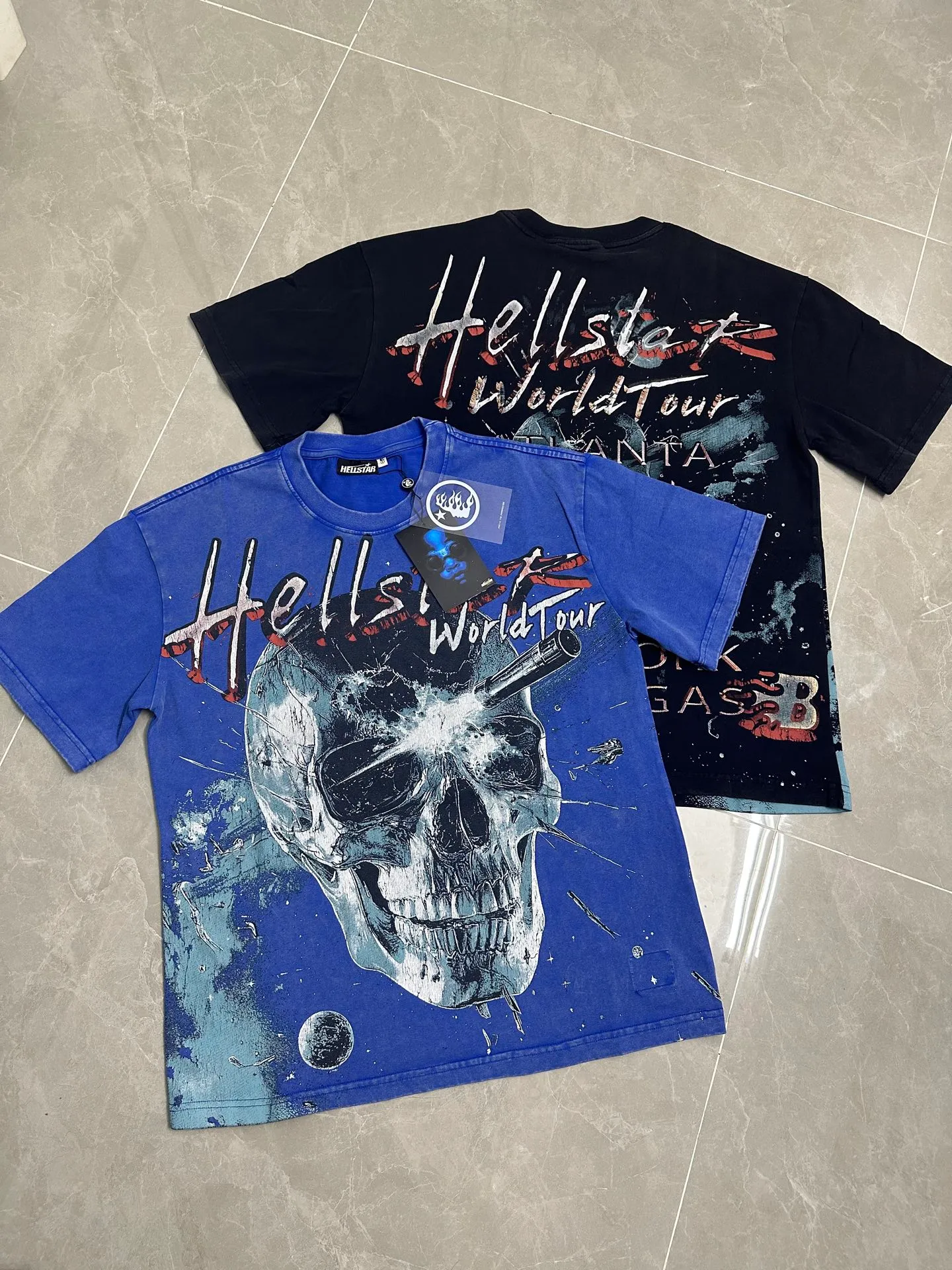 P124 951# Washed Black Hellstar Cross-border European and American style street brand pure cotton T-shirt Fabric (fabric): 32 counts 250g washed combed double yarn pure cotton Size (size): S-M- L- X L Color (colour): Washed black