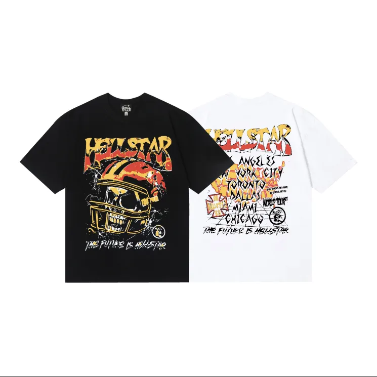 6713# P116 Hellstar American fashion high street pure cotton loose short-sleeved T-shirt Color: White Black Size: S M L XL