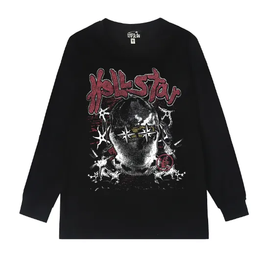 5524# P136 Hellstar Hellstar letter print lightning high street men and women hip-hop loose long-sleeved T-shirt Color: Black White Size: S M L XL