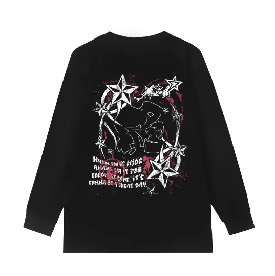 5524# P136 Hellstar Hellstar letter print lightning high street men and women hip-hop loose long-sleeved T-shirt Color: Black White Size: S M L XL