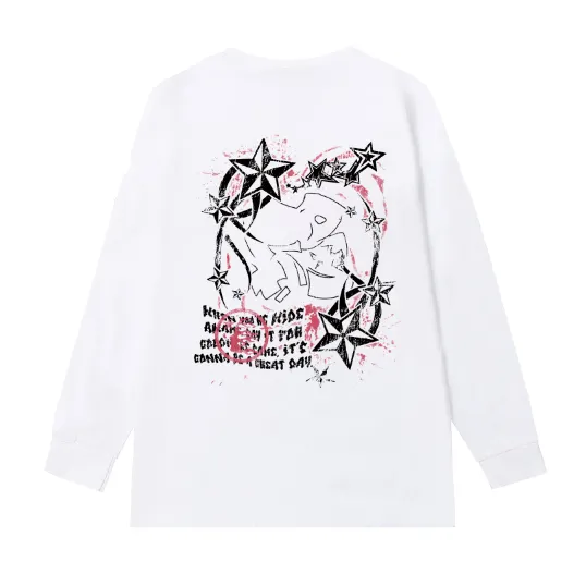 5524# P136 Hellstar Hellstar letter print lightning high street men and women hip-hop loose long-sleeved T-shirt Color: Black White Size: S M L XL