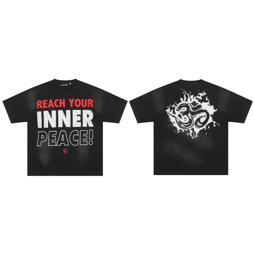 P126 INNER PEACE T-SHIRT HELLSTAR European and American trendy brand high-quality short-sleeved T-shirt, the new hot American trend Hellstar!  Standard beauty and trendy workmanship, original customization (fabric, pattern, printing, hang tag, main mark, etc.), exaggerated style, explosive style, dare to break through tradition, bring adventurous new fashion experience!   YoungBoy, the most popular rapper in the youth circle, has shot a lot of models for him, and celebrities such as Dababy and Swae Lee frequently get dressed!  color: black Size: S, M, L, XL