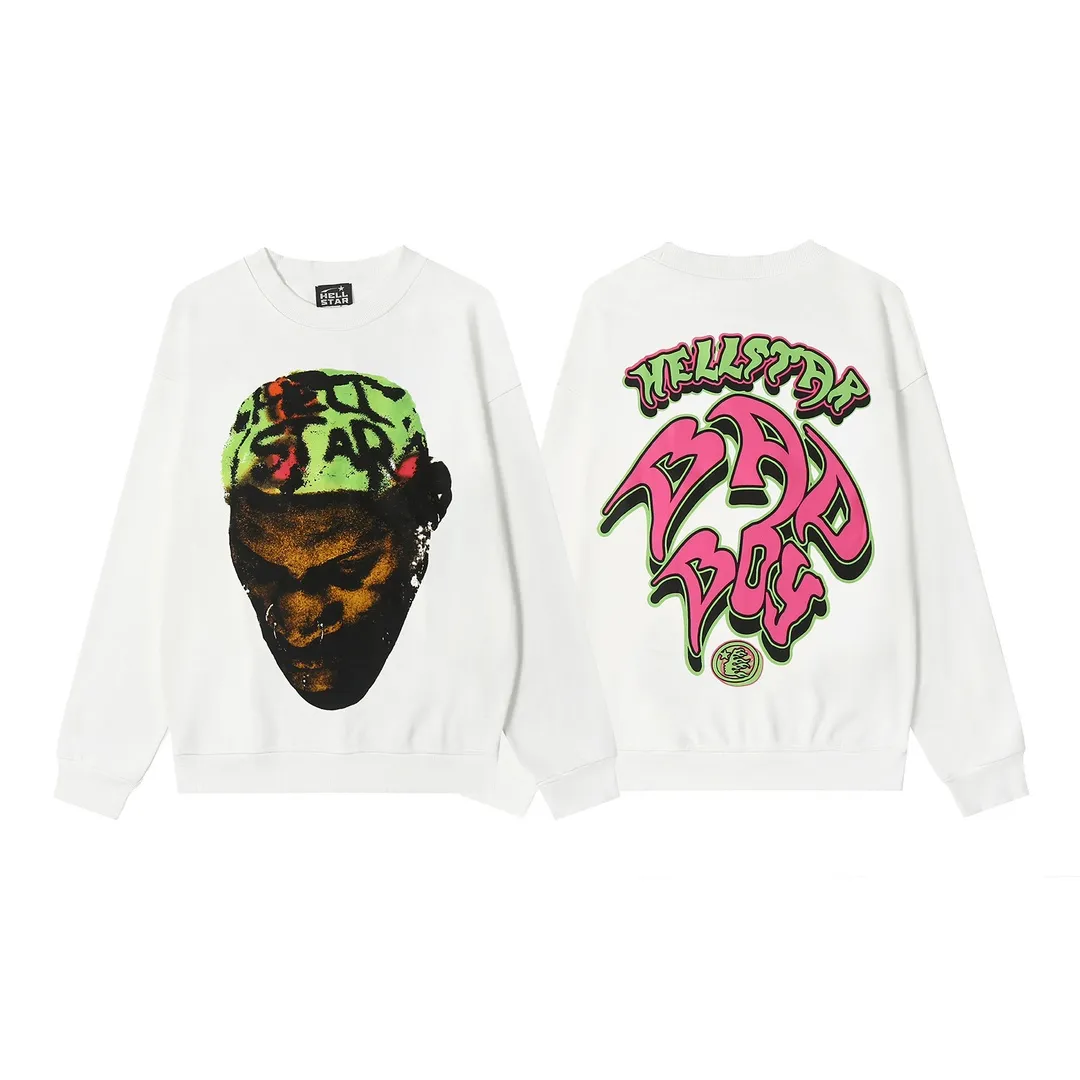 8803# P160 Hellstar high quality Hellstar American trendy printed cotton terry crew neck sweatshirt Color: White Size: S M L XL