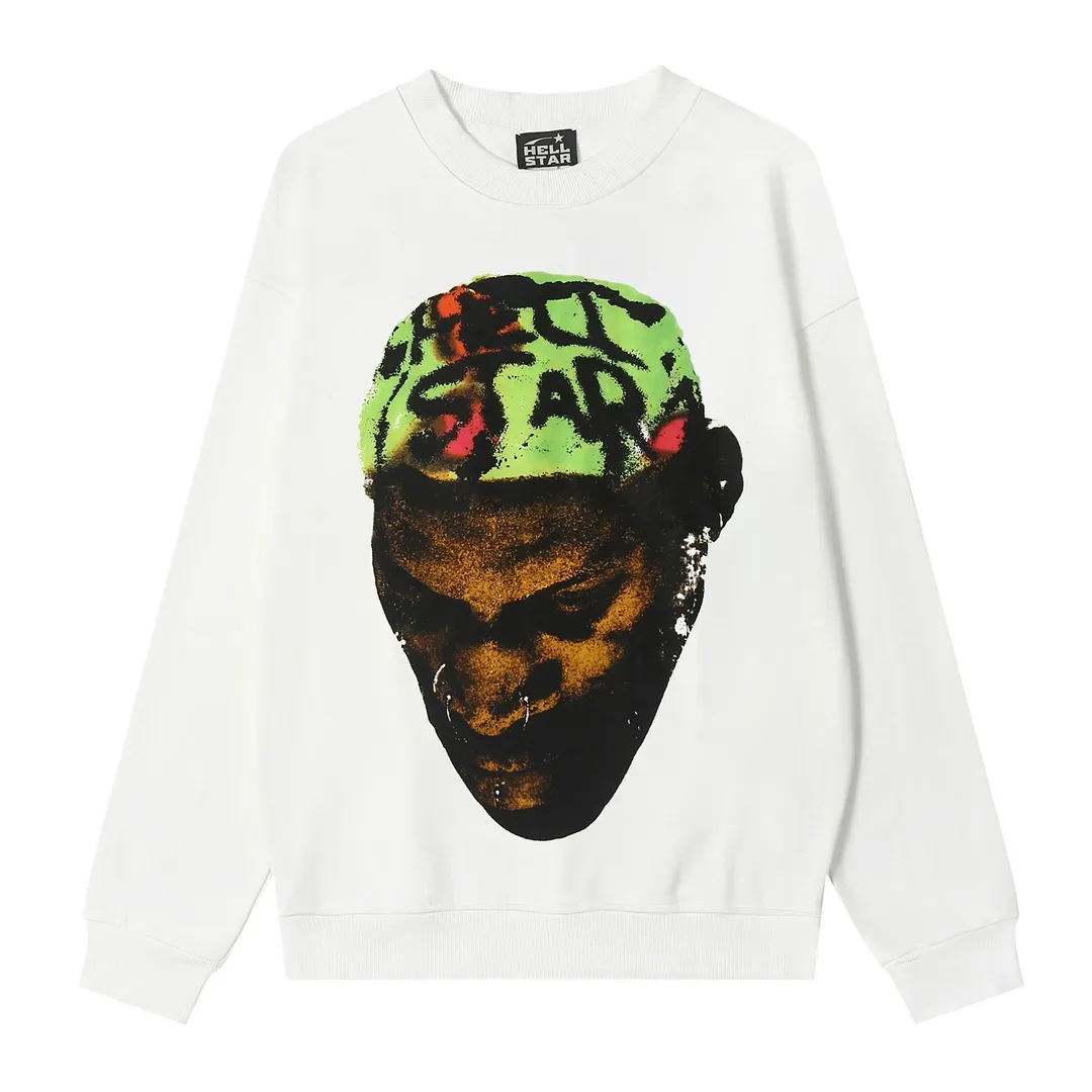 8803# P160 Hellstar high quality Hellstar American trendy printed cotton terry crew neck sweatshirt Color: White Size: S M L XL