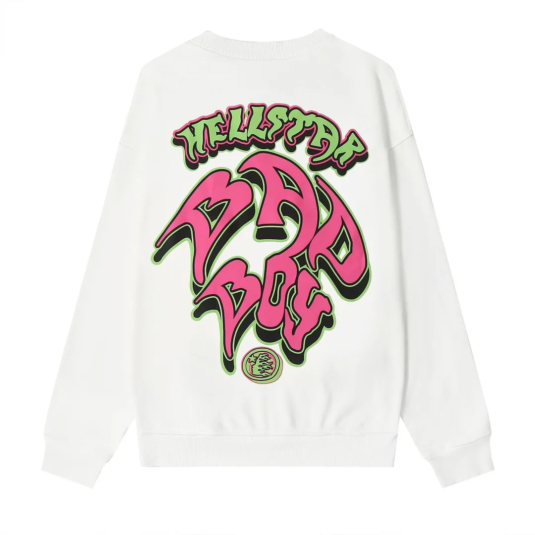8803# P160 Hellstar high quality Hellstar American trendy printed cotton terry crew neck sweatshirt Color: White Size: S M L XL