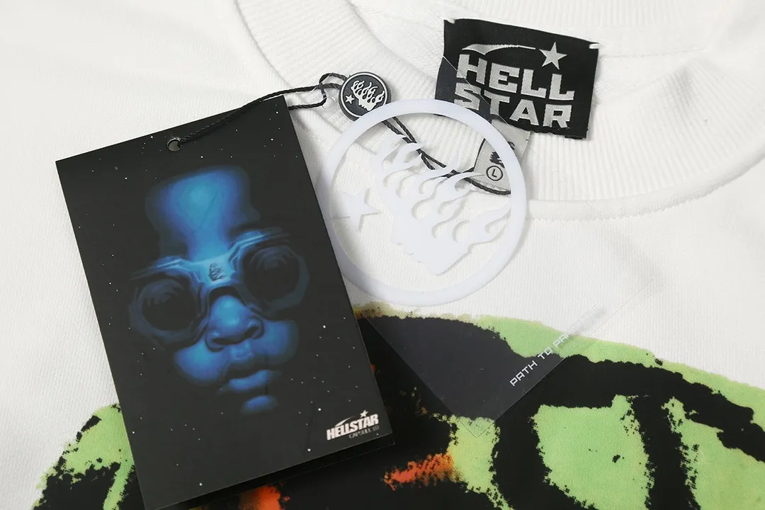 8803# P160 Hellstar high quality Hellstar American trendy printed cotton terry crew neck sweatshirt Color: White Size: S M L XL