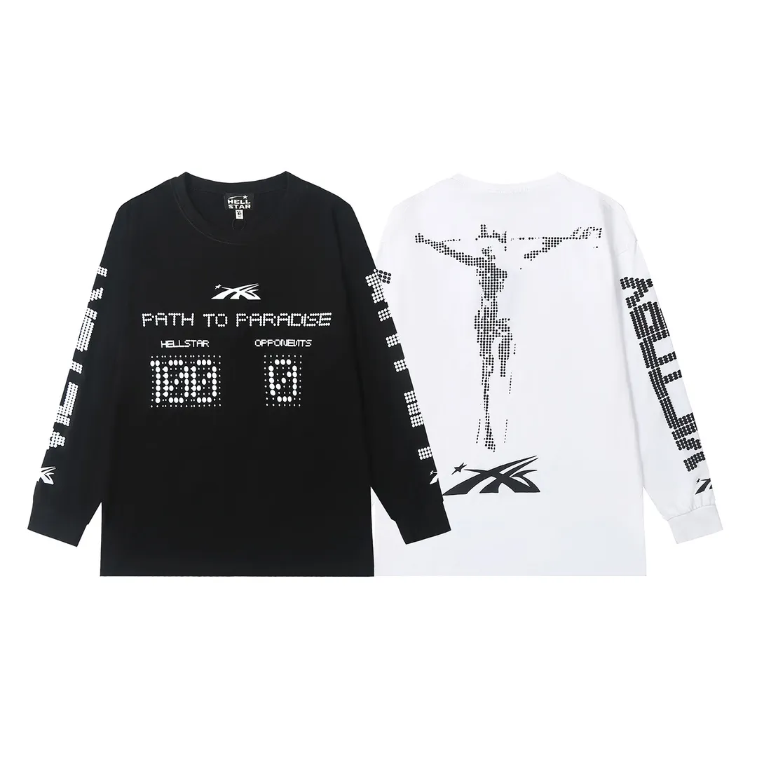 5502# P136 ins The same European and American trendy Hell Star letter print lightning high street men and women hip-hop loose long-sleeved T-shirt Color: White Black Size: S M L XL
