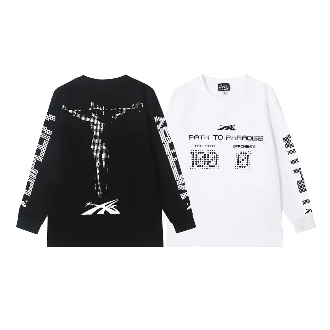 5502# P136 ins The same European and American trendy Hell Star letter print lightning high street men and women hip-hop loose long-sleeved T-shirt Color: White Black Size: S M L XL