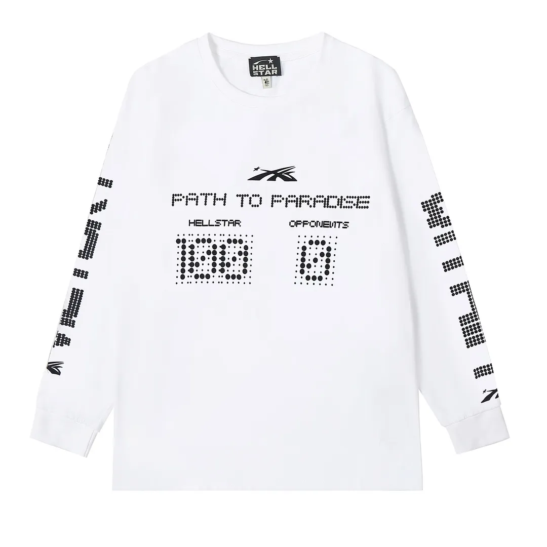 5502# P136 ins The same European and American trendy Hell Star letter print lightning high street men and women hip-hop loose long-sleeved T-shirt Color: White Black Size: S M L XL