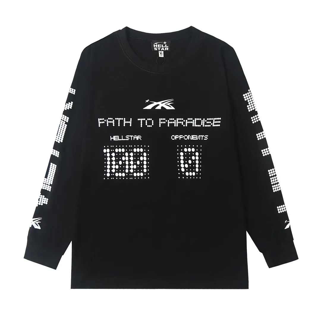 5502# P136 ins The same European and American trendy Hell Star letter print lightning high street men and women hip-hop loose long-sleeved T-shirt Color: White Black Size: S M L XL