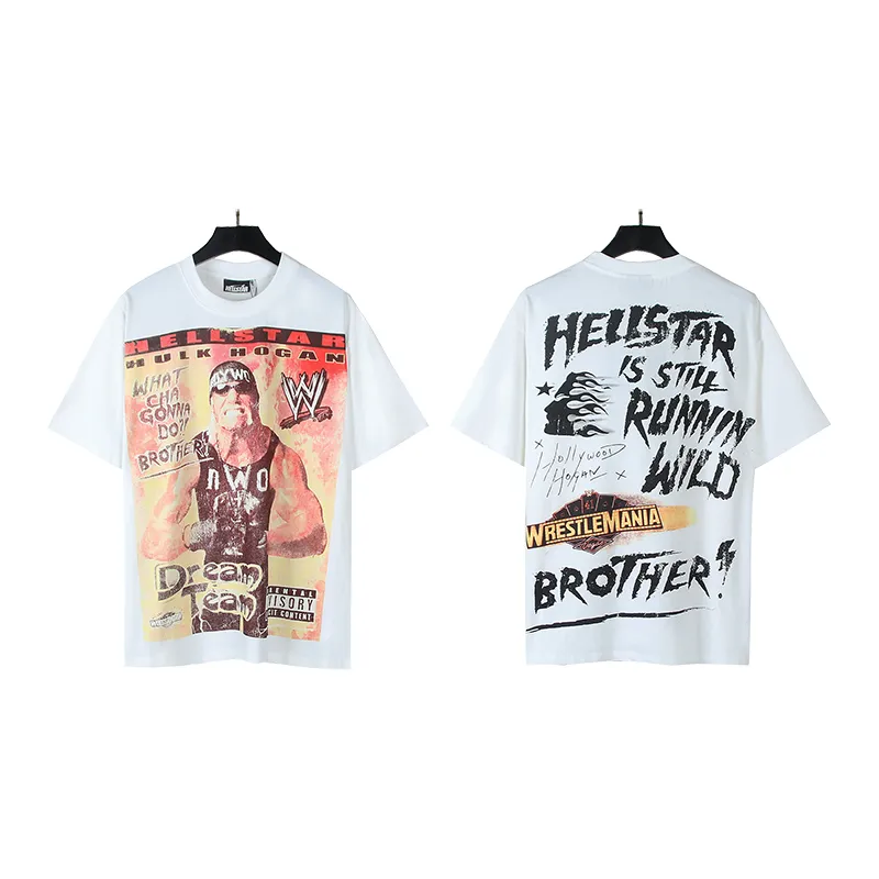 P110 5613# Real shot Hellstar Meichao high street pure cotton loose short-sleeved T-shirt Fabric: 240g 32 count fine cotton double yarn pure cotton Color: White Size: S M L XL