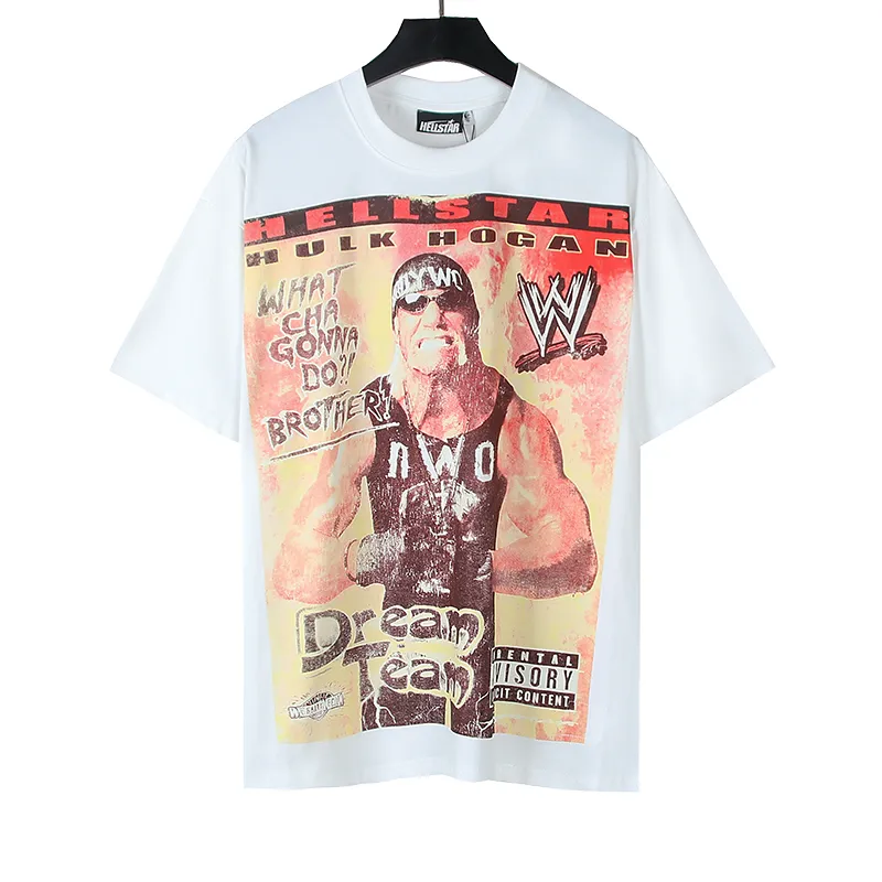 P110 5613# Real shot Hellstar Meichao high street pure cotton loose short-sleeved T-shirt Fabric: 240g 32 count fine cotton double yarn pure cotton Color: White Size: S M L XL