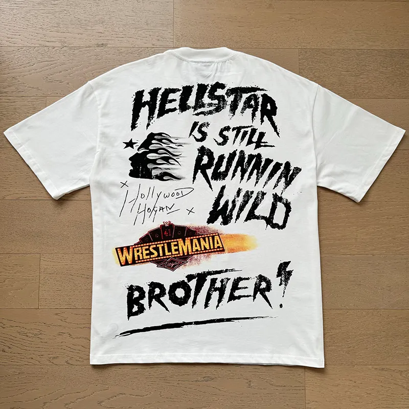 P110 5613# Real shot Hellstar Meichao high street pure cotton loose short-sleeved T-shirt Fabric: 240g 32 count fine cotton double yarn pure cotton Color: White Size: S M L XL
