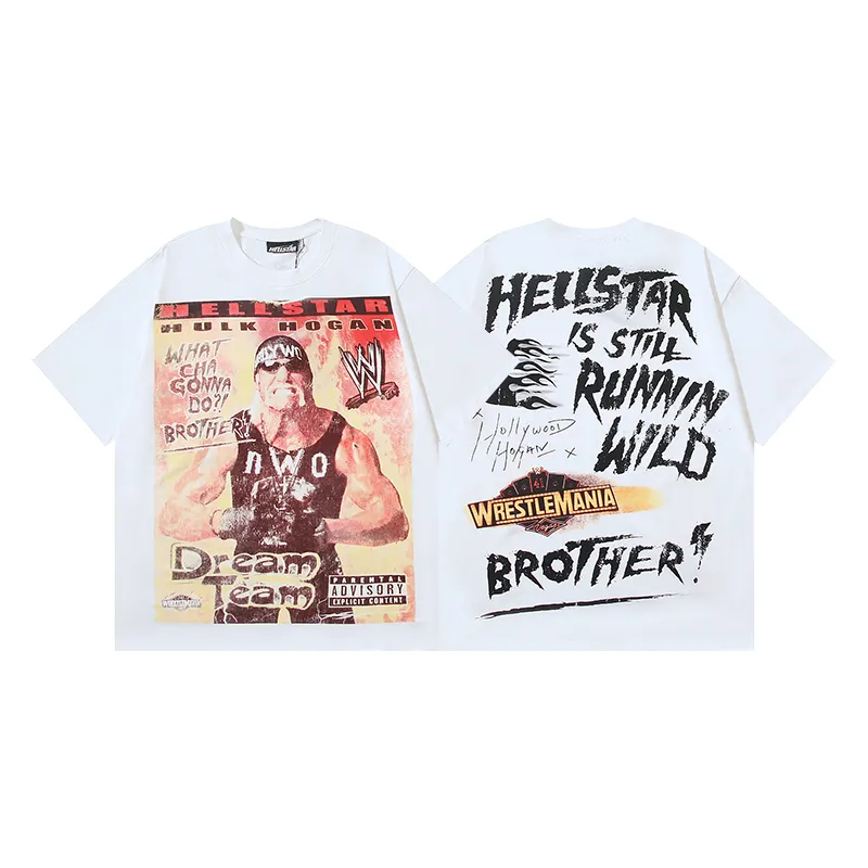 P110 5613# Real shot Hellstar Meichao high street pure cotton loose short-sleeved T-shirt Fabric: 240g 32 count fine cotton double yarn pure cotton Color: White Size: S M L XL