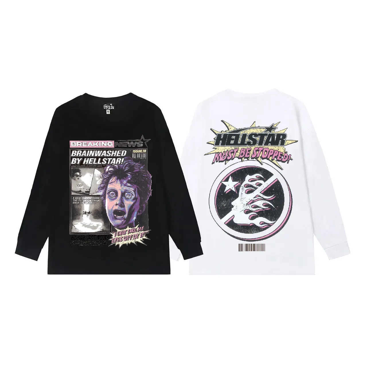 5523# P136 Hellstar Hellstar letter print lightning high street men and women hip-hop loose long-sleeved T-shirt Color: Black White Size: S M L XL