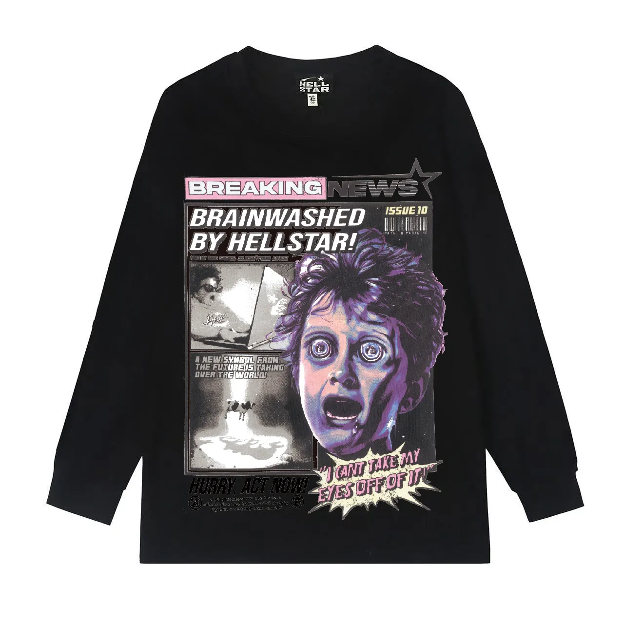 5523# P136 Hellstar Hellstar letter print lightning high street men and women hip-hop loose long-sleeved T-shirt Color: Black White Size: S M L XL