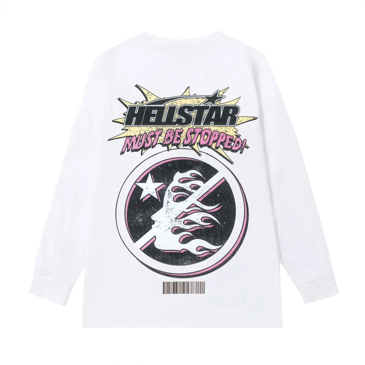 5523# P136 Hellstar Hellstar letter print lightning high street men and women hip-hop loose long-sleeved T-shirt Color: Black White Size: S M L XL