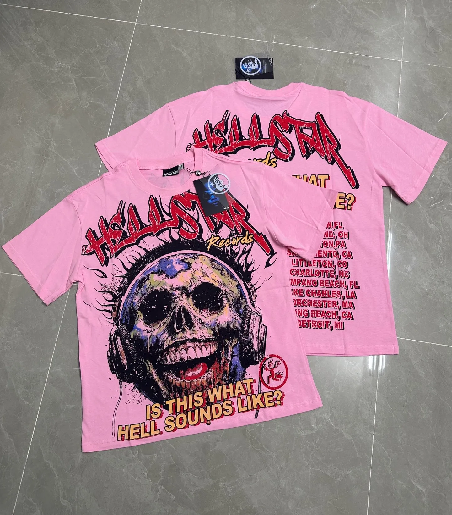 P116 778# white/pink ｜ Real stock Hellstar Cross-border European and American style, street brand pure cotton T-shirt Fabric (fabric): 32 counts of 240g heavy combed double yarn pure cotton Size (size): S-M- L- X L Color (colour): white, pink