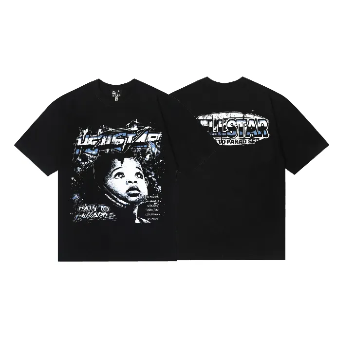 6807# P112 Hellstar American fashion high street pure cotton loose short-sleeved T-shirt Color: Black Size: S M L XL