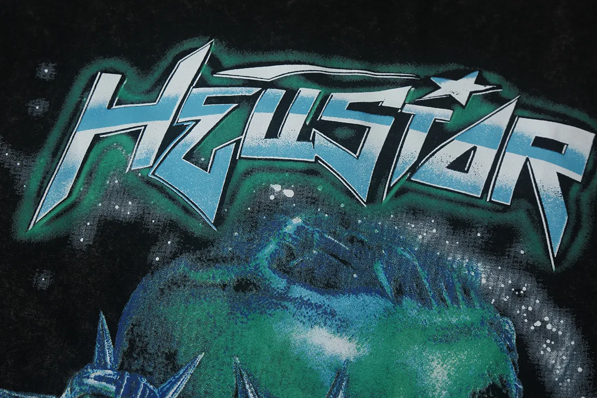 6670# P116 Hellstar American fashion high street pure cotton loose short-sleeved T-shirt Color: Black Size: S M L XL