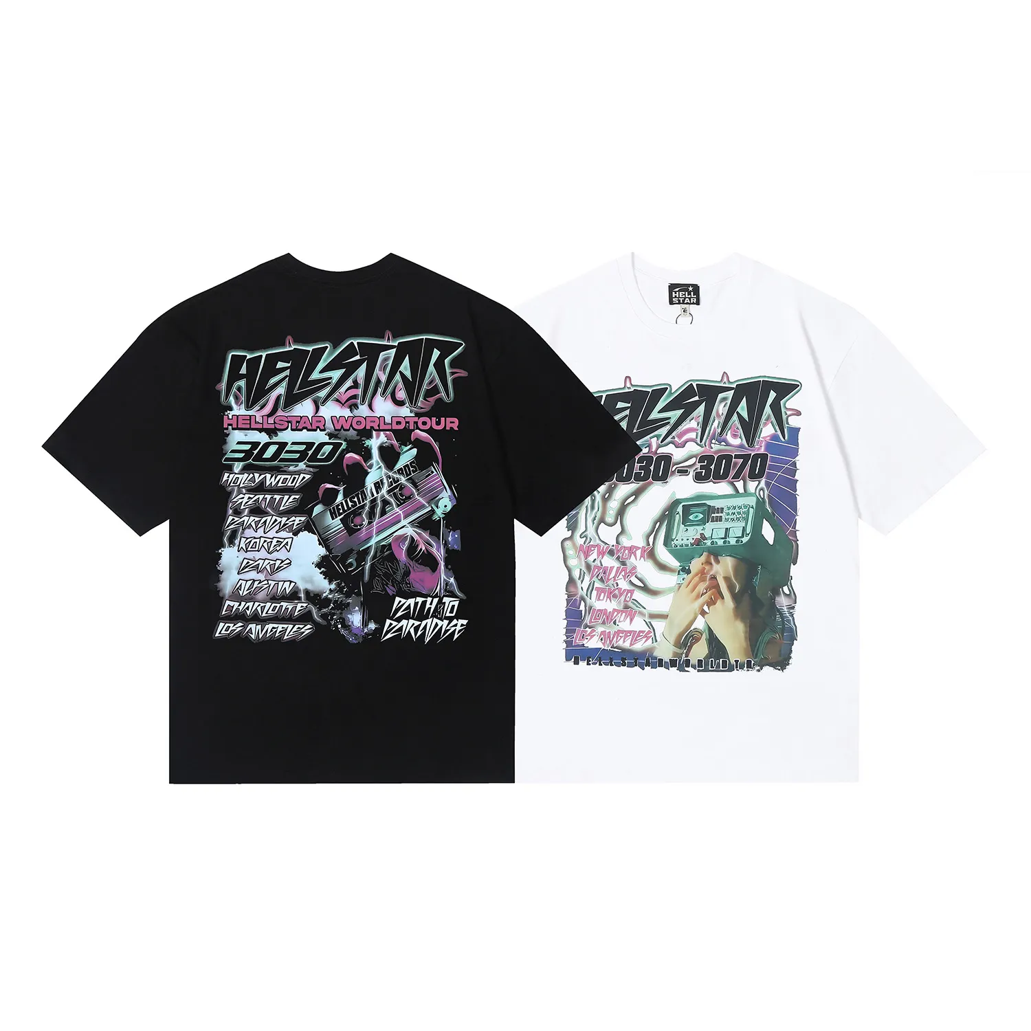 6662# P116 Hellstar American fashion high street pure cotton loose short-sleeved T-shirt Color: White Black Size: S M L XL