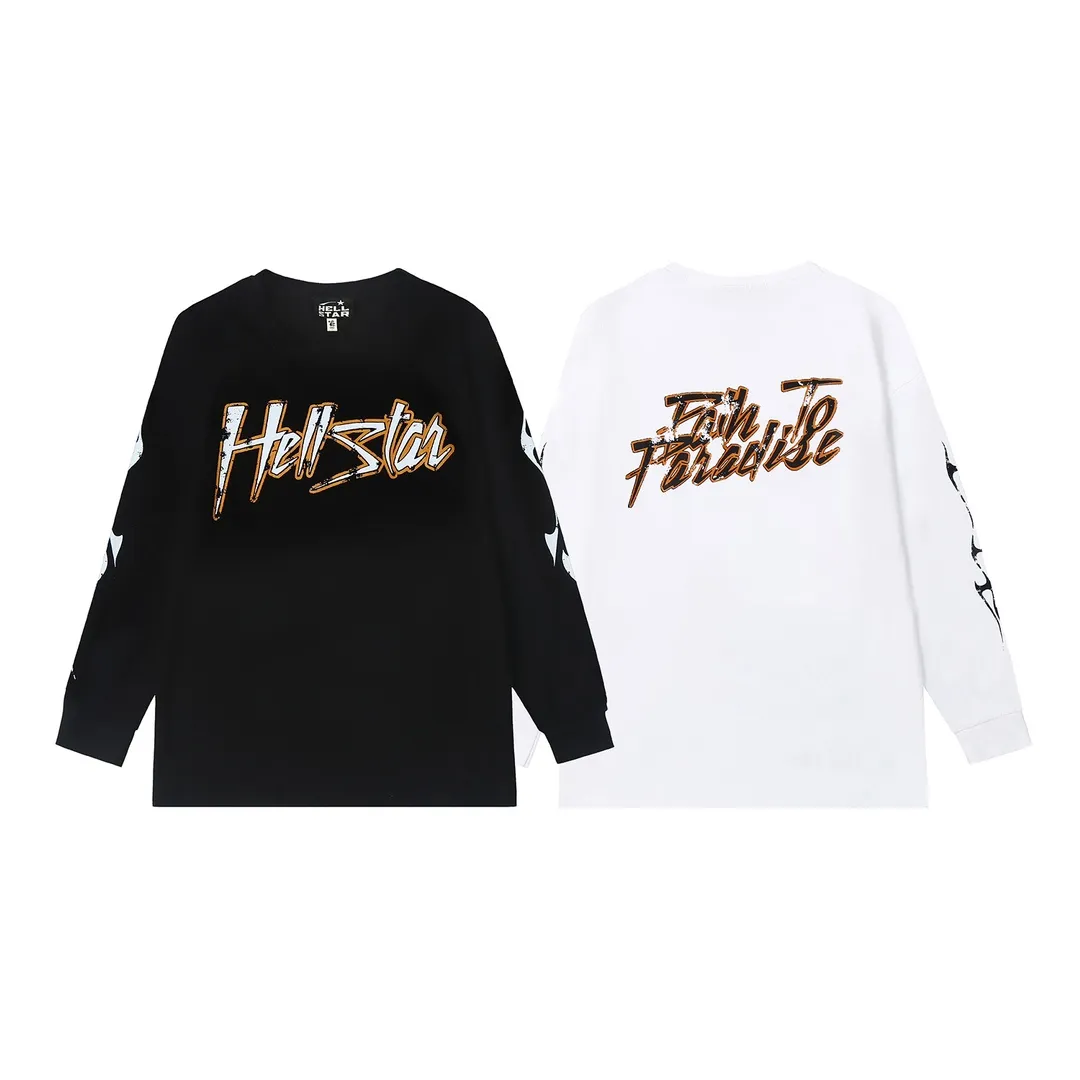 5507# P136 Hellstar Hellstar letter print lightning high street men and women hip-hop loose long-sleeved T-shirt Color: White Black Size: S M L XL