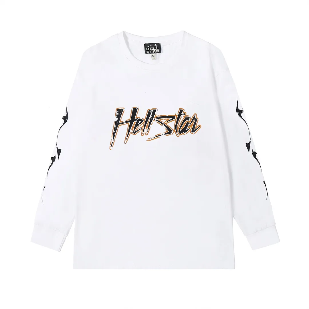 5507# P136 Hellstar Hellstar letter print lightning high street men and women hip-hop loose long-sleeved T-shirt Color: White Black Size: S M L XL