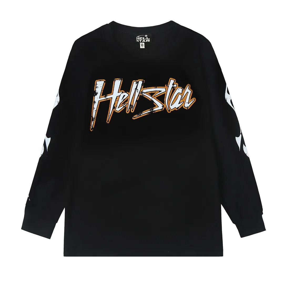 5507# P136 Hellstar Hellstar letter print lightning high street men and women hip-hop loose long-sleeved T-shirt Color: White Black Size: S M L XL