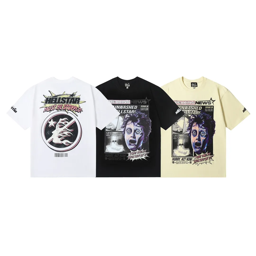 6615# P116 Hellstar American fashion high street pure cotton loose short-sleeved T-shirt Color: White Black Apricot Code Number: S M L XL