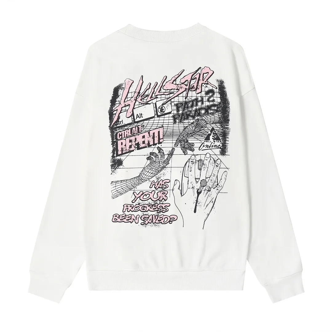 8817# P160 Hellstar high-quality Hellstar American trendy printed cotton terry crew neck sweatshirt Color: White Black Size: S M L XL