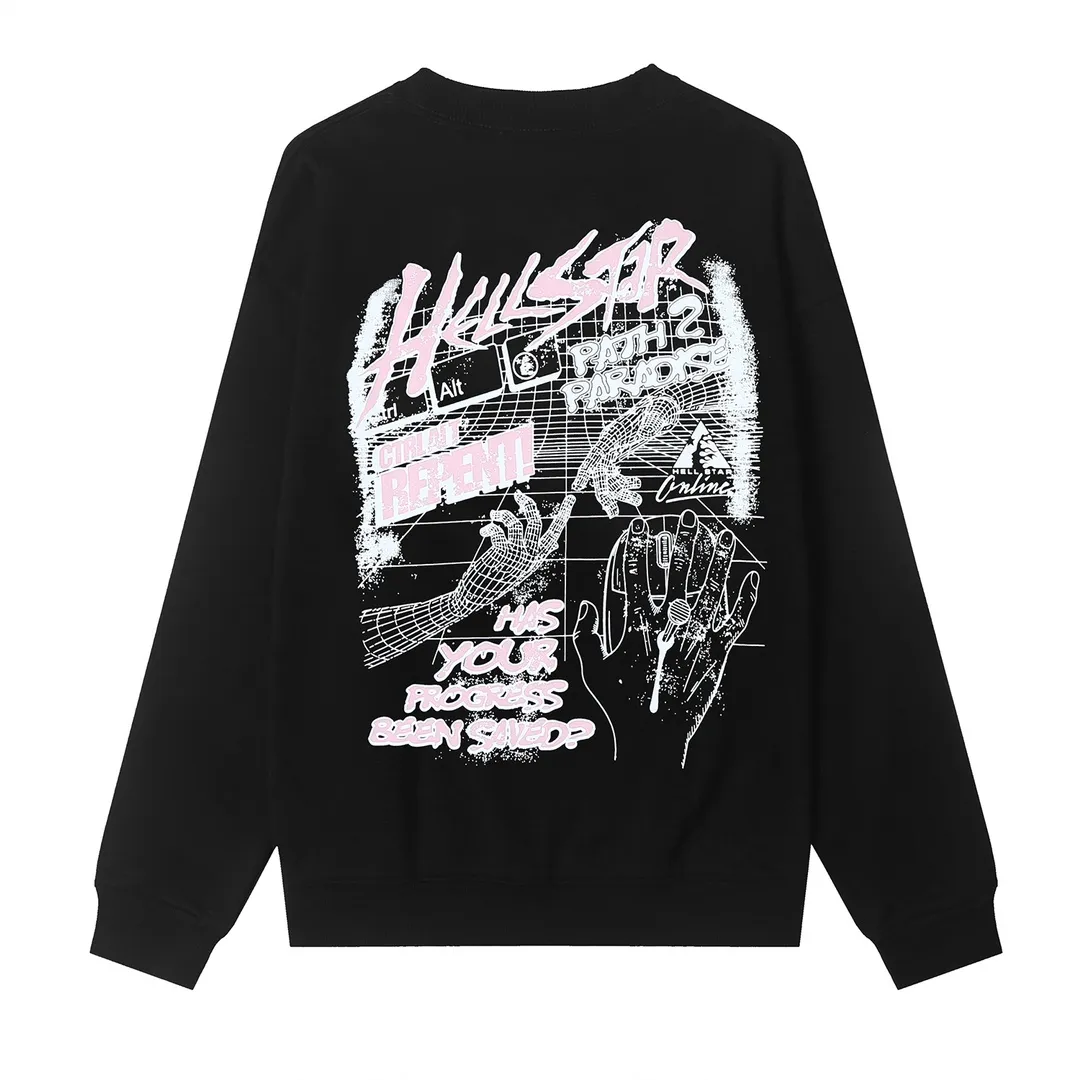 8817# P160 Hellstar high-quality Hellstar American trendy printed cotton terry crew neck sweatshirt Color: White Black Size: S M L XL