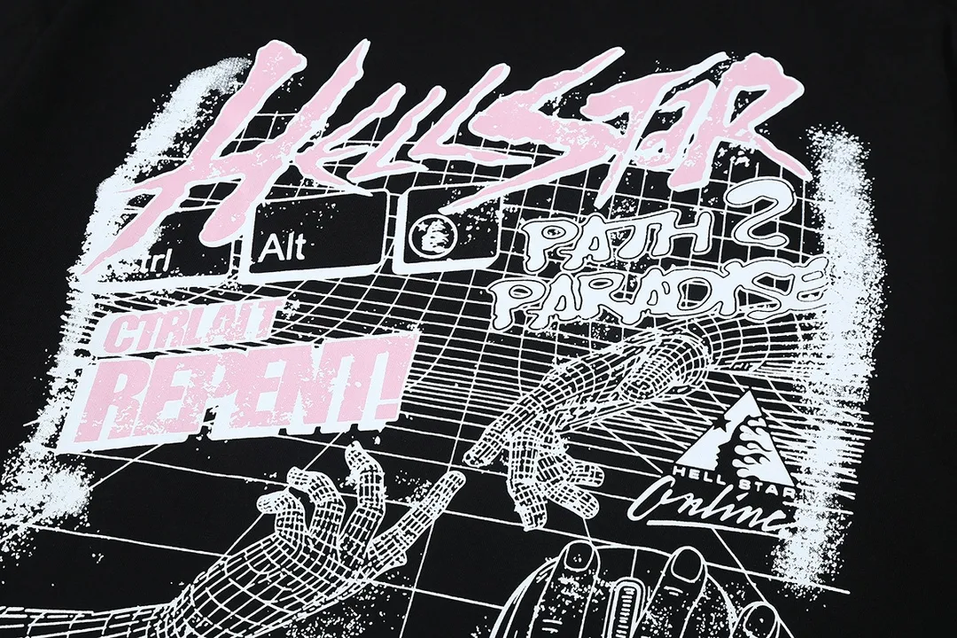 8817# P160 Hellstar high-quality Hellstar American trendy printed cotton terry crew neck sweatshirt Color: White Black Size: S M L XL