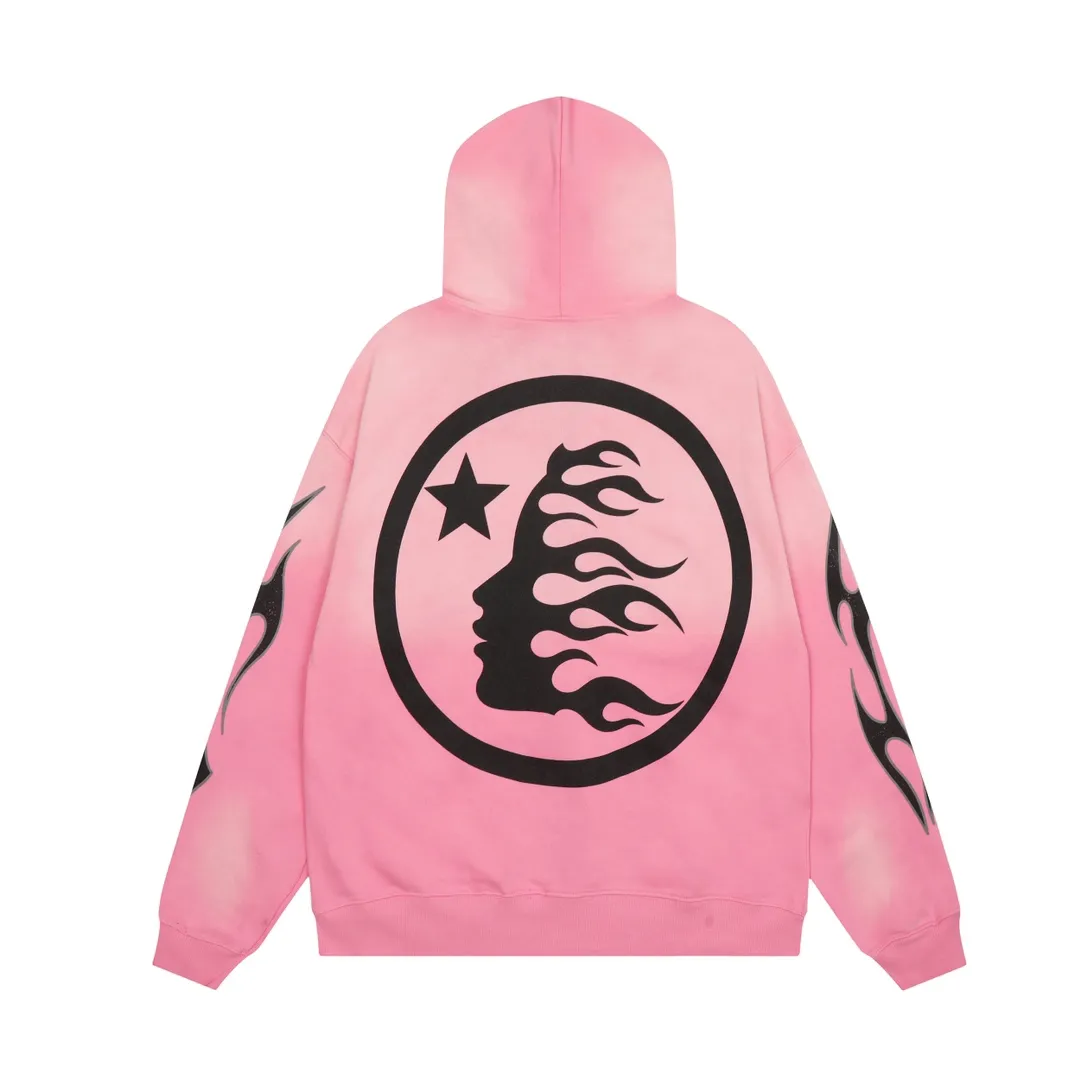 P240 HELLSTAR STUDIOS ZIP HOODIE American fashion classic logo printed washed hoodie sweatshirt cardigan jacket Newly popular American fashion Hellstar!  Standard beauty and trendy workmanship, original customization (fabric, pattern, printing, hang tag, main mark, etc.), exaggerated style, explosive style, dare to break through tradition, bring adventurous new fashion experience!   YoungBoy, the most popular rapper in the youth circle, has shot a lot of models for him, and celebrities such as Dababy and Swae Lee frequently get dressed!  color: pink Size: S, M, L, XL