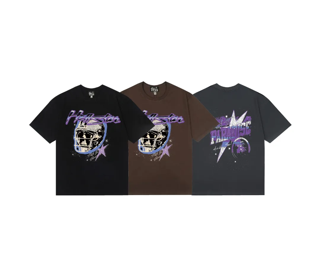 6673# P116 Hellstar American fashion high street pure cotton loose short-sleeved T-shirt Color: Gray Black Size: S M L XL