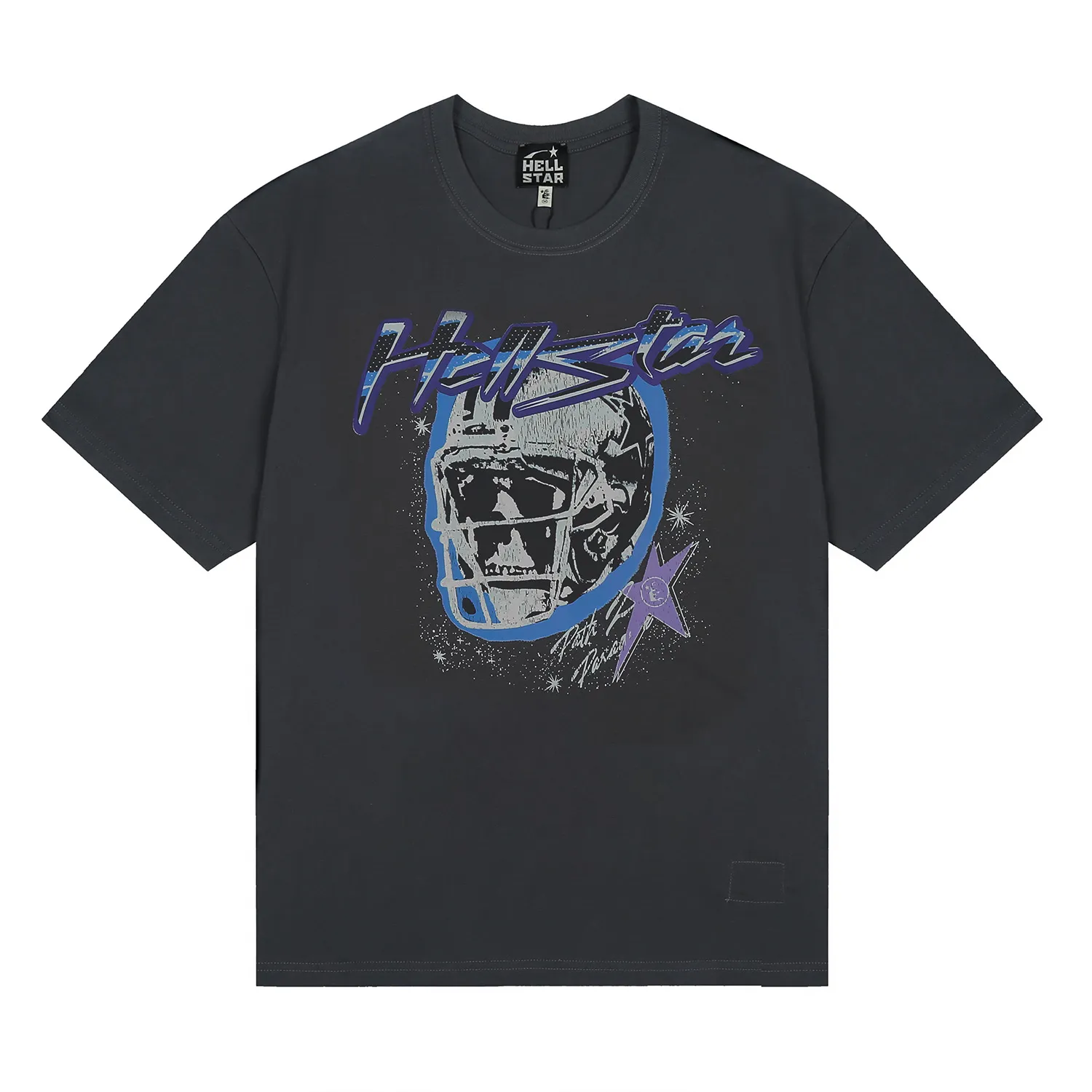 6673# P116 Hellstar American fashion high street pure cotton loose short-sleeved T-shirt Color: Gray Black Size: S M L XL