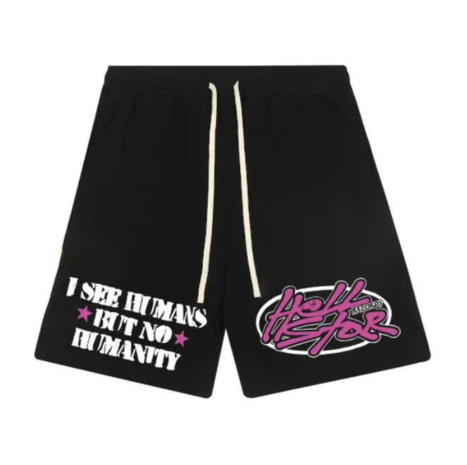 1116# P150 Hellstar pure cotton terry 350g printed casual shorts Color: Black Size: S M L XL