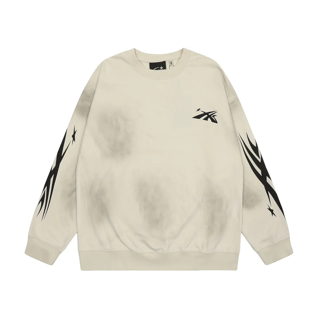 P210 Hellstar Studios washed distressed terry crew neck sweatshirt color (color): beige Size (size): S, M, L, XL
