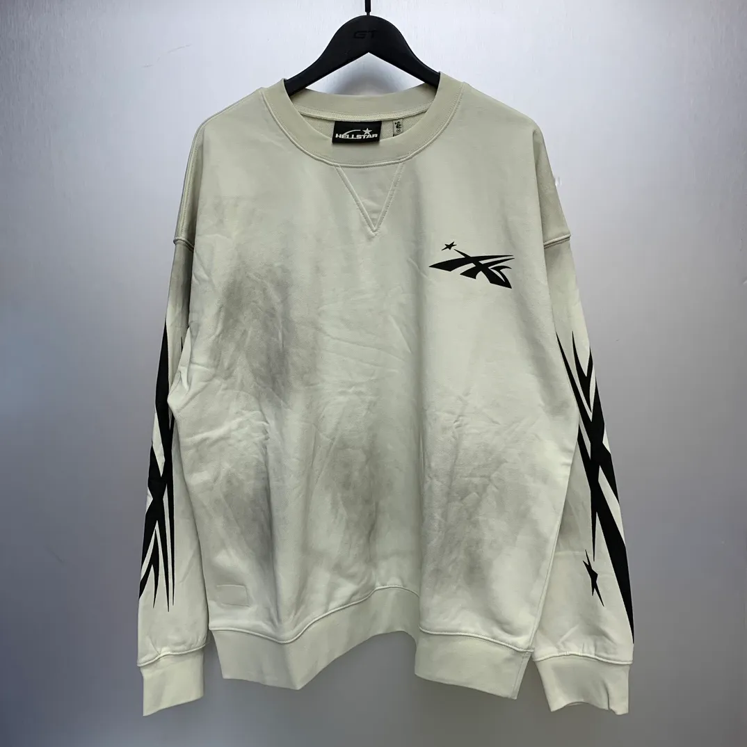 P210 Hellstar Studios washed distressed terry crew neck sweatshirt color (color): beige Size (size): S, M, L, XL