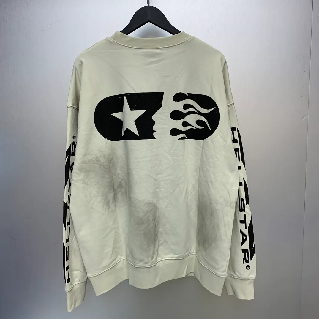 P210 Hellstar Studios washed distressed terry crew neck sweatshirt color (color): beige Size (size): S, M, L, XL