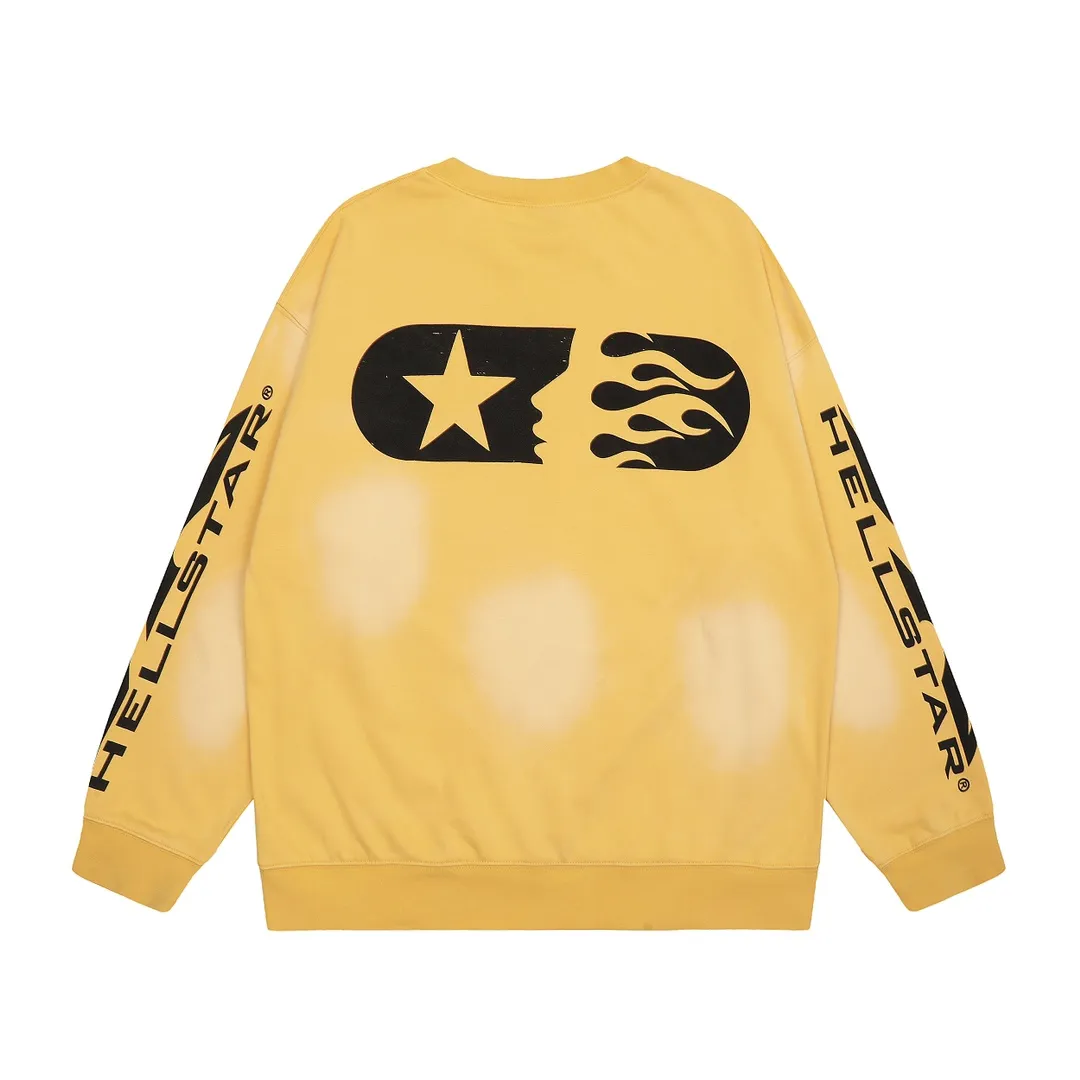 P210 Hellstar Studios Sports Hoodie New trendy brand distressed spray horse turtleneck sweatshirt color (color): yellow Size (size): S, M, L, XL