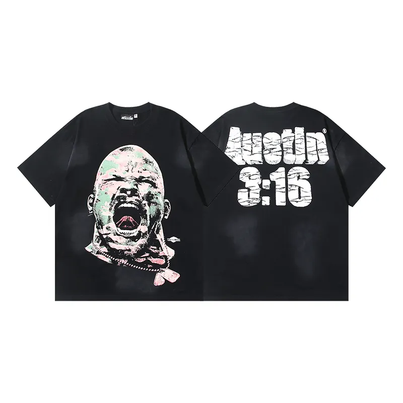 P130 6737#washed black Real shot Hellstar washed retro beauty trend printed short-sleeved T-shirt Fabric: 250g 32 count fine cotton double yarn pure cotton Color: washed black Size: S M L XL