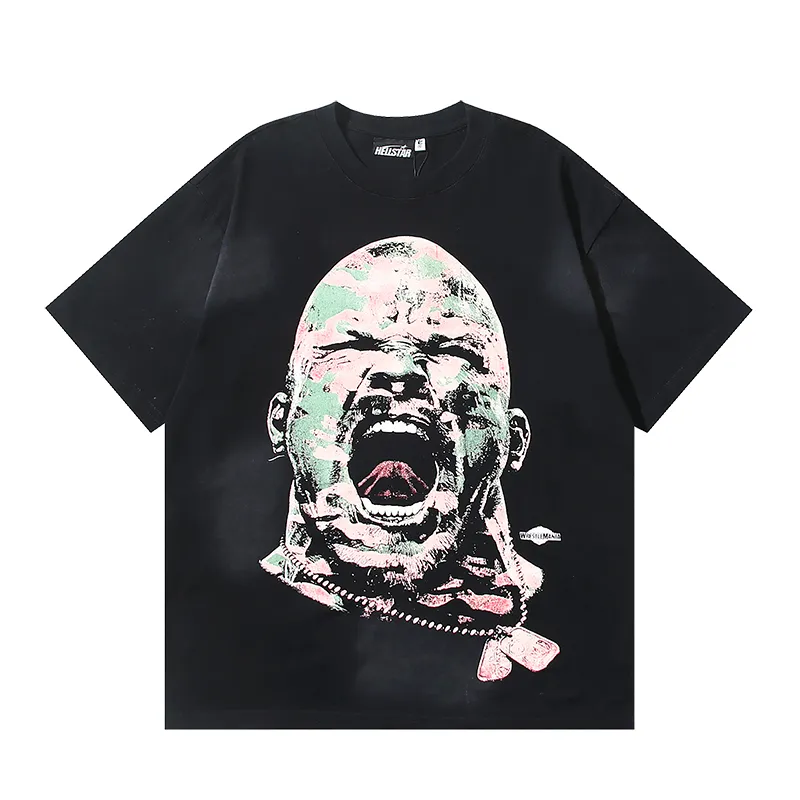 P130 6737#washed black Real shot Hellstar washed retro beauty trend printed short-sleeved T-shirt Fabric: 250g 32 count fine cotton double yarn pure cotton Color: washed black Size: S M L XL