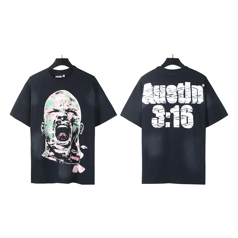 P130 6737#washed black Real shot Hellstar washed retro beauty trend printed short-sleeved T-shirt Fabric: 250g 32 count fine cotton double yarn pure cotton Color: washed black Size: S M L XL