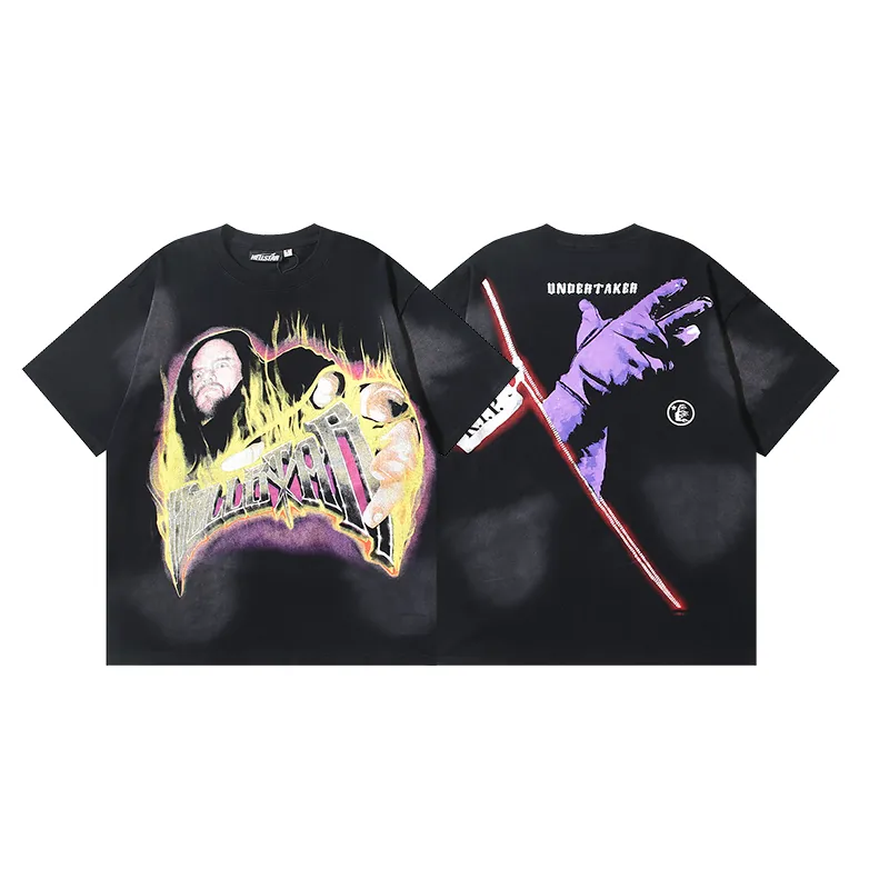 P130 6739#washed black Real shot Hellstar washed retro beauty trendy printed short-sleeved T-shirt Fabric: 250g 32 count fine cotton double yarn pure cotton Color: washed black Size: S M L XL