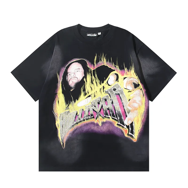 P130 6739#washed black Real shot Hellstar washed retro beauty trendy printed short-sleeved T-shirt Fabric: 250g 32 count fine cotton double yarn pure cotton Color: washed black Size: S M L XL
