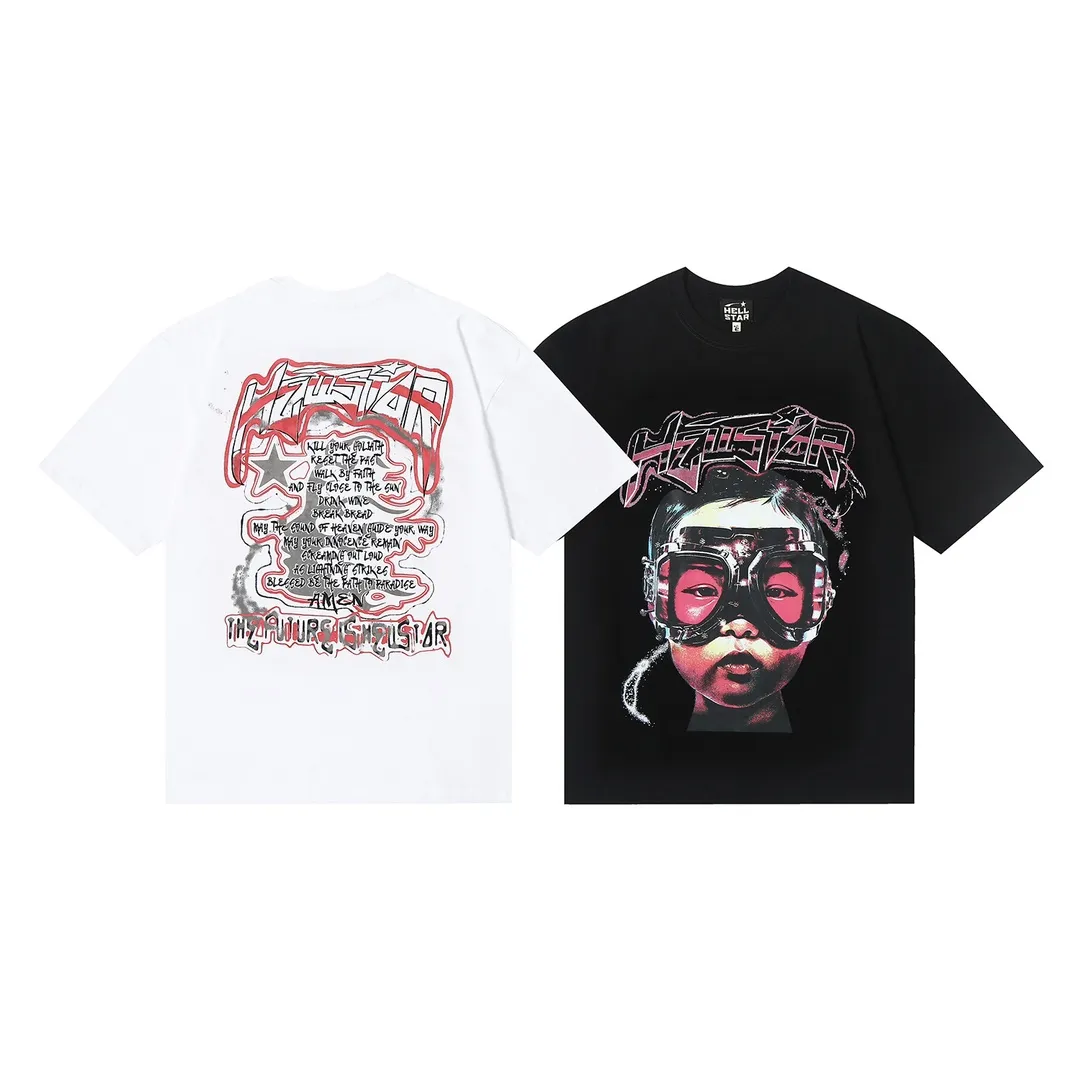 6638# P116 Hellstar American fashion high street pure cotton loose short-sleeved T-shirt Color: White Black Size: S M L XL