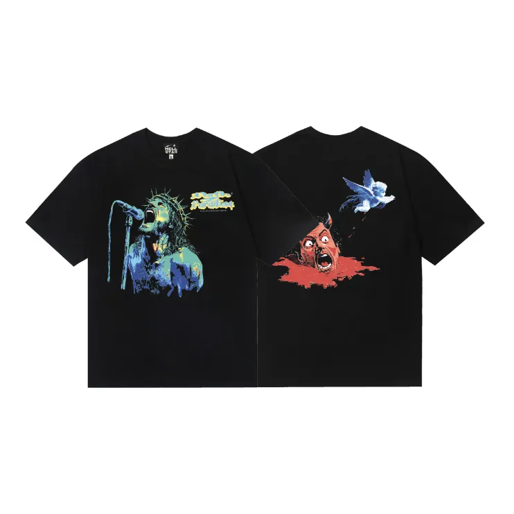 6823# P112 Hellstar American fashion high street pure cotton loose short-sleeved T-shirt Color: Black Size: S M L XL