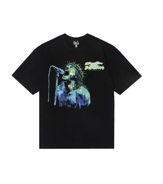 6823# P112 Hellstar American fashion high street pure cotton loose short-sleeved T-shirt Color: Black Size: S M L XL