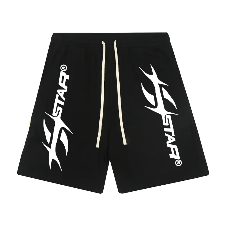 1109# P150 Hellstar pure cotton terry 350g printed casual shorts Color: black floral gray Size: S M L XL
